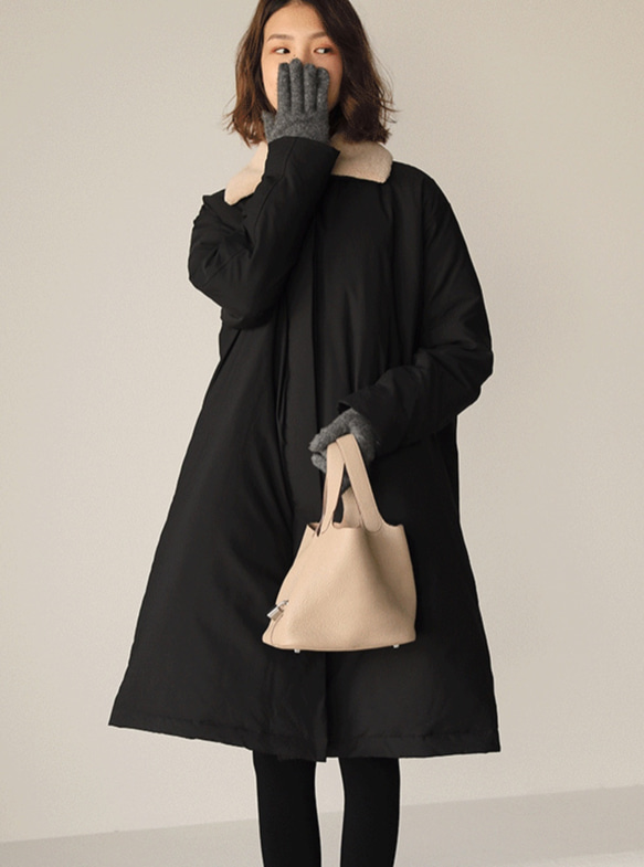 Hachi's handmade 完璧シルエット　ベルト付き　ダウンコート　ブラック 2枚目の画像