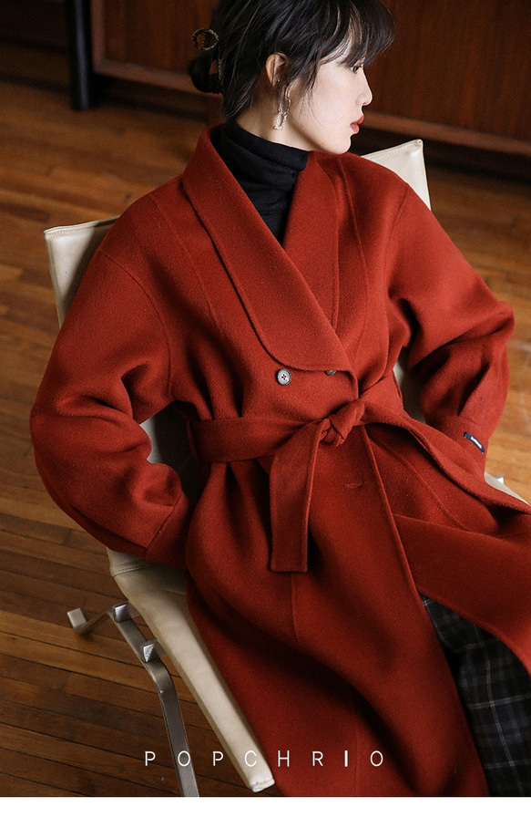 popchrio's handmade 思わず見惚れるウール100％ロングコート　フランス風コート 1枚目の画像
