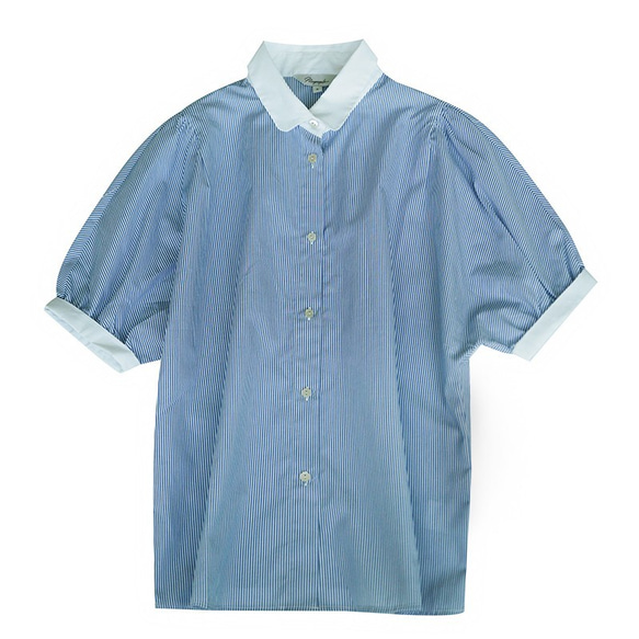 着回しやすいフランス風ストライプシャツブラウス、配色シャツ　コットンシャツ 8枚目の画像