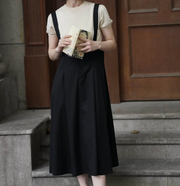 デイリー使いしやすい 吊りスカート サスペンダーの長さは調節可能
