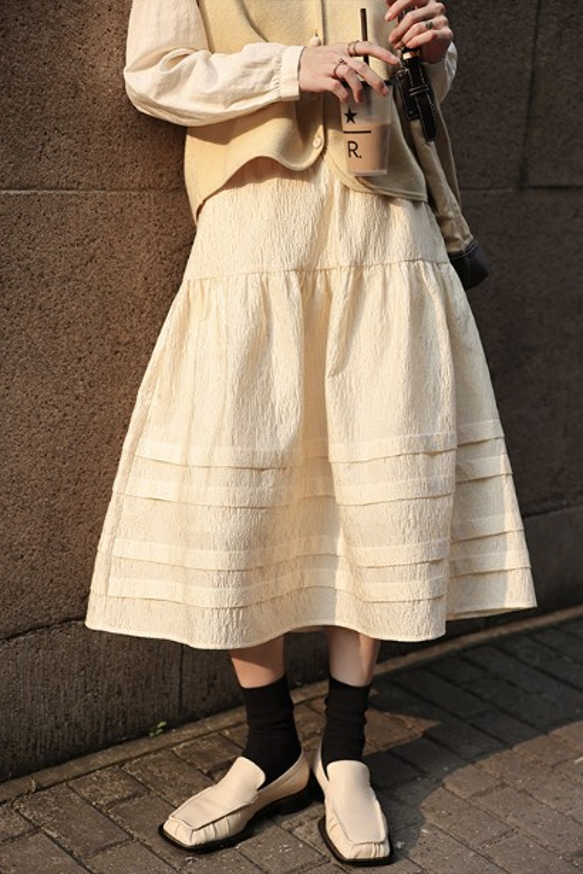 見惚れるジャガード生地スカート　秋のロングワンピース　ポリアミド繊維 3枚目の画像