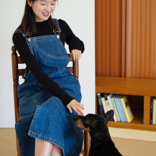 大人の可愛いデニムサロペットワンピース コットン ワンピース jadore