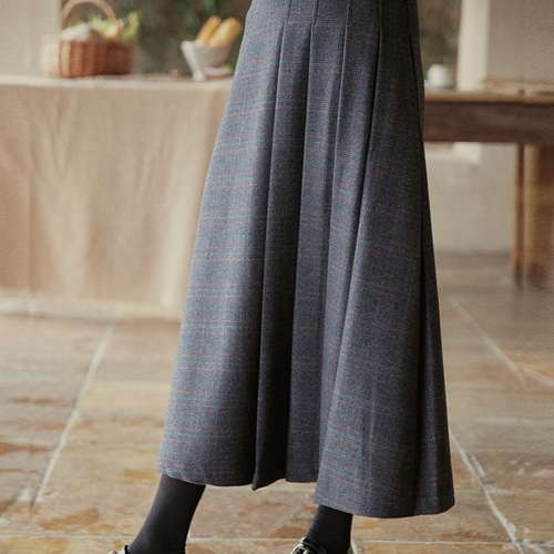 ヴィンテージ感溢れ 冬のプリーツスカート チェック柄 ロングスカート