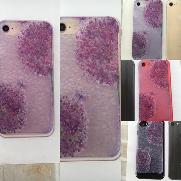 透かし和紙紫タンポポスマホケースiPhone12/iPhoneXR/iPhone11/iPhone11Pro 3枚目の画像