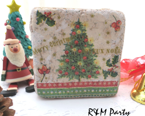 受注制作☆クリスマス きらきらクリスマスツリー柄レンガ中 オブジェ