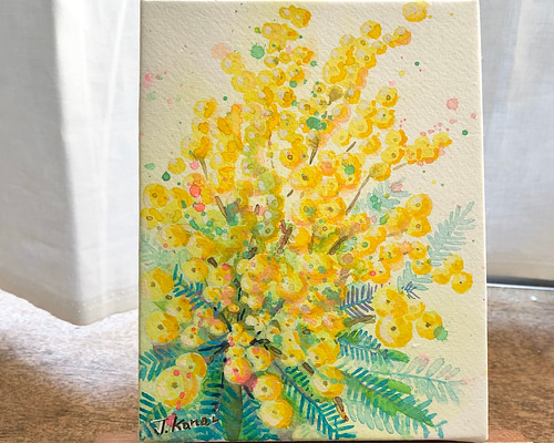 ☆小さな原画パネルアート☆水彩画（ミモザ2） 絵画