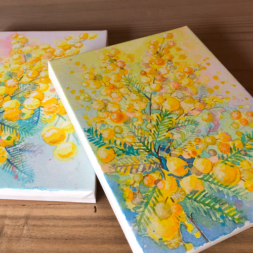 小さな原画パネルアート⭐️水彩画（ミモザ04） 絵画