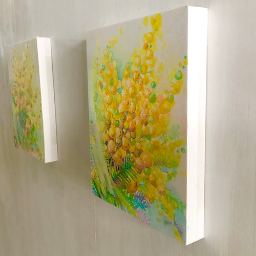 小さな原画パネルアート」☆水彩画（ミモザ06） 絵画 miraclepocket