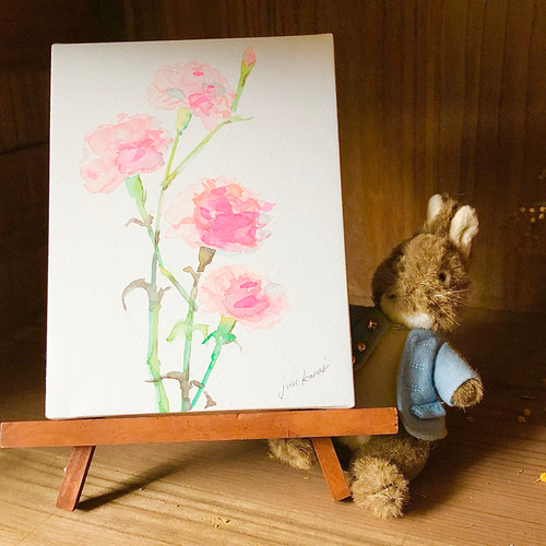 小さなアート原画f0パネル（水彩画）カーネーション01 絵画