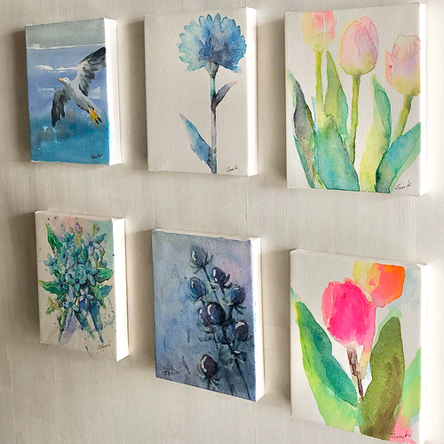 小さな水彩原画パネル⭐️中に飛べたら〜カモメ 絵画