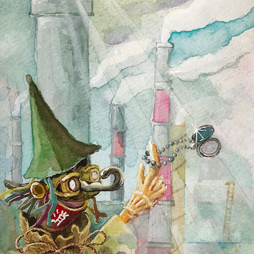 小さな水彩画プペルと工場と（原画パネル） 絵画 miraclepocket 通販
