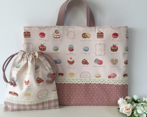 マカロン白ピンク水色3点オーダーYUWA ハンドメイド給食袋