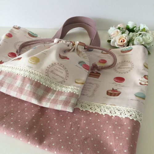 マカロン　白　ピンク　水色　3点　オーダー　ＹＵＷＡ  ハンドメイド　給食袋 マカロン 白 ピンク 水色 3点 オーダー YUWA ハンドメイド 給食袋