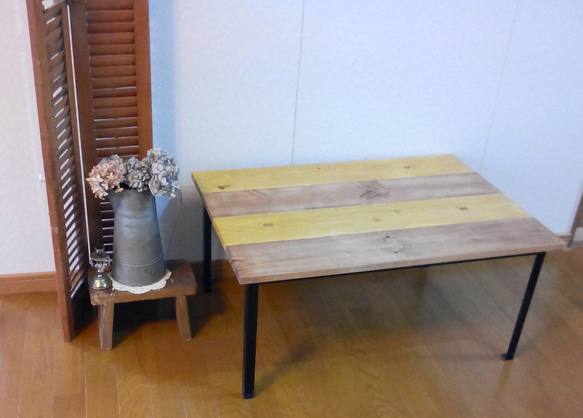 木と鉄のローテーブル 横幅80cm 2枚目の画像