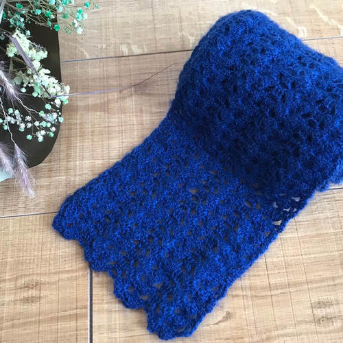 明るいブルー 鍵編み レース風 マフラー マフラー monkey magic 通販