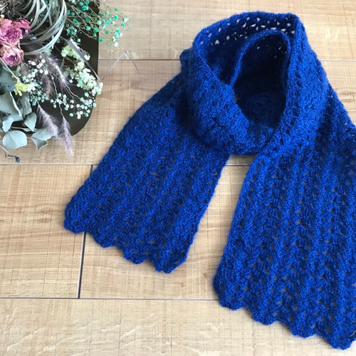 明るいブルー 鍵編み レース風 マフラー マフラー monkey magic 通販