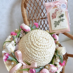 麦わら帽子のインテリア（優しいピンク　roseサシェ付き） 3枚目の画像