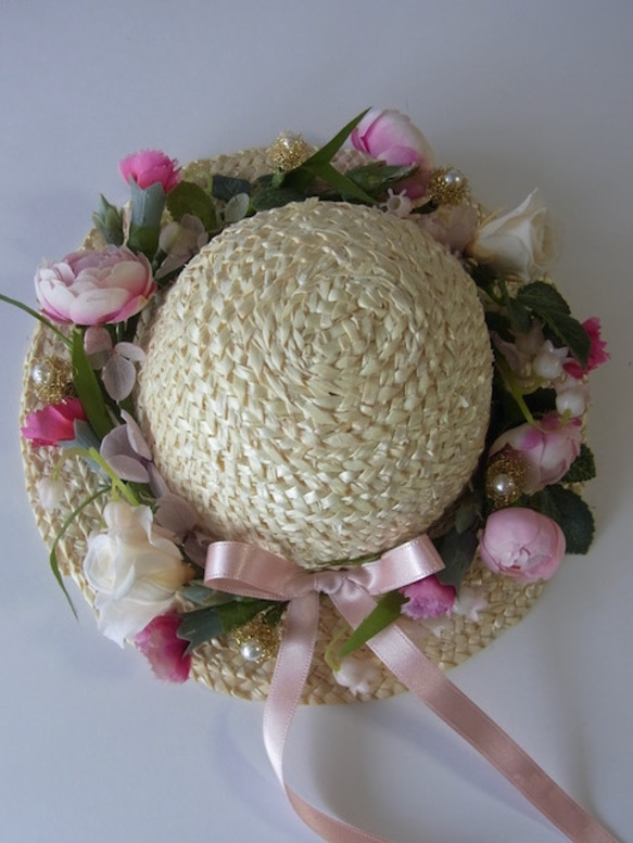 麦わら帽子のインテリア（優しいピンク　roseサシェ付き） 8枚目の画像