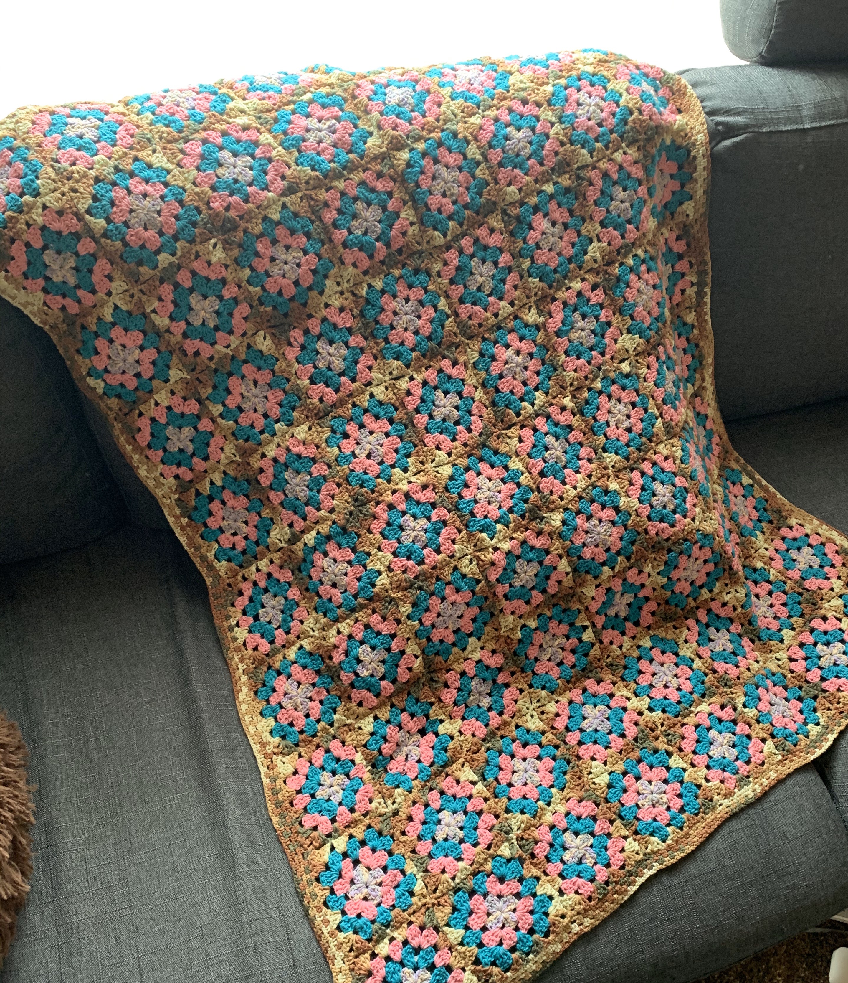 【綿100％】オーガニック　コットン　ブランケット　手編み　ギフト　モチーフ編み