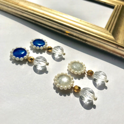 blue+ silver×pearl 刺繍ピアスorイヤリング 3枚目の画像
