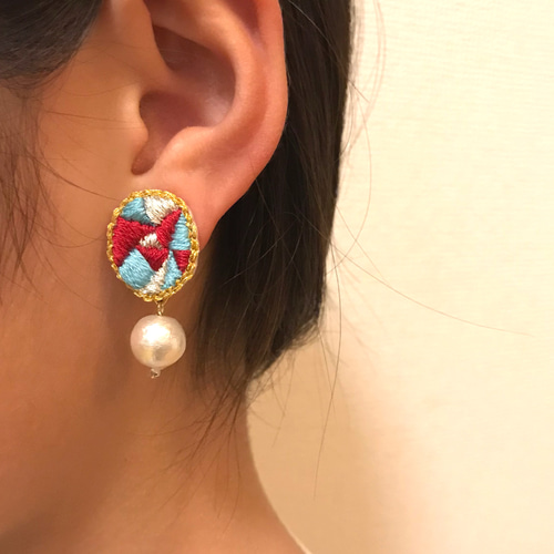 circus+cotton pearl幾何学刺繍ピアスorイヤリング ピアス（その他
