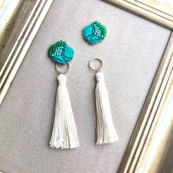 emerald green+tassel 2way鉱石刺繍ピアスorイヤリング 7枚目の画像