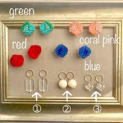 選擇顏色2way小礦石刺繡耳環或耳環 第2張的照片