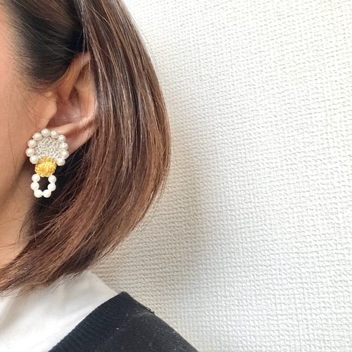 circle triangle+silver gold 3点セット刺繍ピアスorイヤリング ピアス