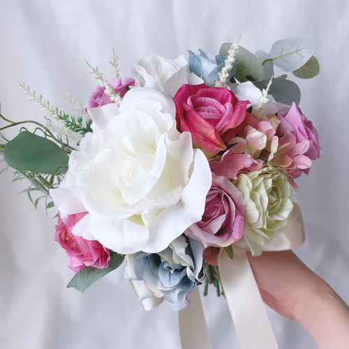 ピンクブルー系 クラッチブーケ ウエディングブーケ アーティ
