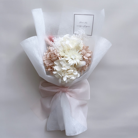 プリザーブドフラワー ❤︎ドライフラワー花束 再販×9 ふわふわシリーズ♡ ピンクベージュ系 ラッピングブーケ ドライ