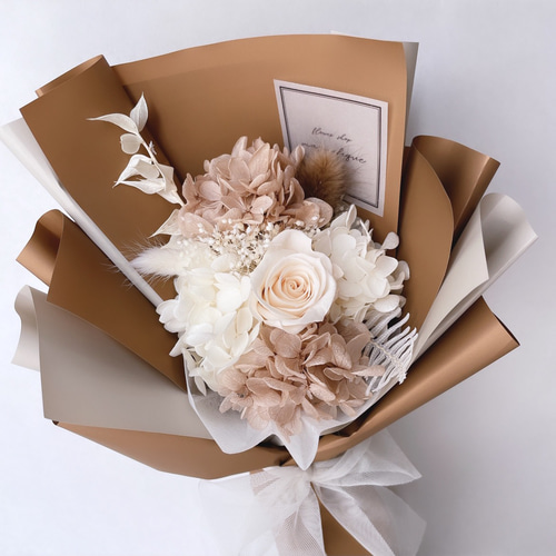 再販×6 モカベージュ系 ♡ローズシリーズ♡ ラッピングブーケ ドライ