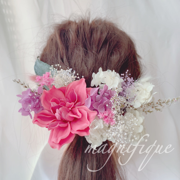 ピンクダリアのヘッドドレス キュートな花嫁…♡ 1枚目の画像