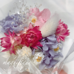 再販×3 チュールリボンシリーズ♡pink♡お花畑のようなドライフラワーの花束 6枚目の画像