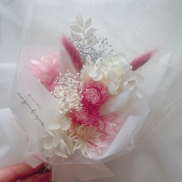 【母の日】残りわずかです！再販×15  チュールリボンシリーズ♡pink♡ピンク系 ドライフラワーの花束 ブーケ ギフト 9枚目の画像