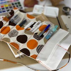手工捲筆袋/繪畫工具袋/筆袋-帆布+日本印花棉布 第3張的照片