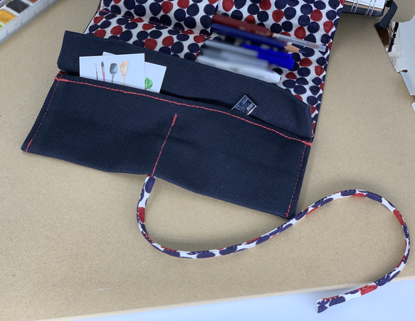 手工捲筆袋/繪畫工具袋/筆袋-帆布+日本印花棉布 第6張的照片