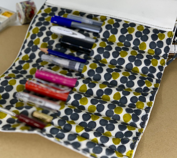 手工捲筆袋/繪畫工具袋/筆袋-帆布+日本印花棉布 第2張的照片