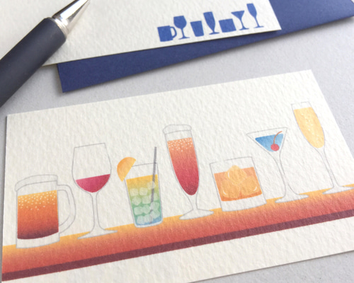 お酒が並ぶミニ封筒&メッセージカード セット メッセージカード Team