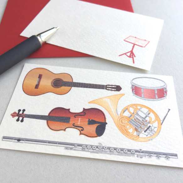 楽器のミニメッセージカード&封筒 セット 1枚目の画像