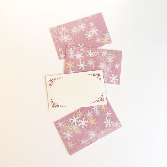 雪のミニメッセージカード&封筒 セット(レッド) 5枚目の画像