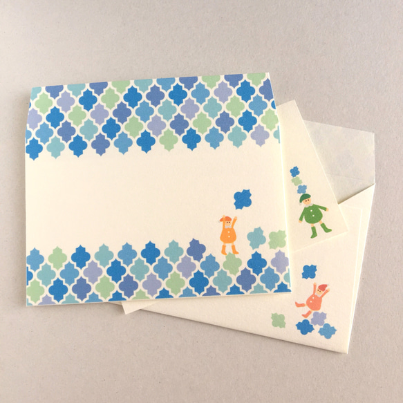 モロッカン柄と戯れる小人のミニ封筒&メッセージカード セット 1枚目の画像