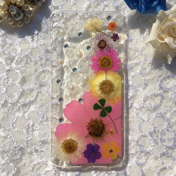 押し花iPhone6 6s ケース ドライフラワー スマホケース 押し花ケース 1枚目の画像