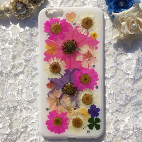 押し花iPhone6plusケース ドライフラワーケース 押し花スマホケース 