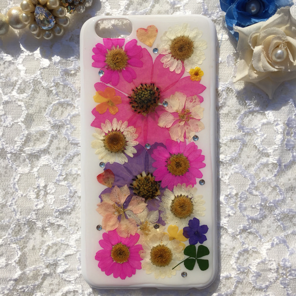 押し花iPhone6plusケース ドライフラワーケース 押し花スマホケース 