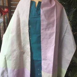 カンボジア　クメールシルク手織り　シルク１００％　ピンク×レモン 1枚目の画像