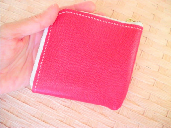 L字ファスナーの革財布（赤） 4枚目の画像