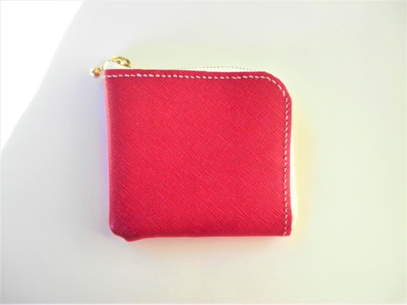 L字ファスナーの革財布（赤） 1枚目の画像