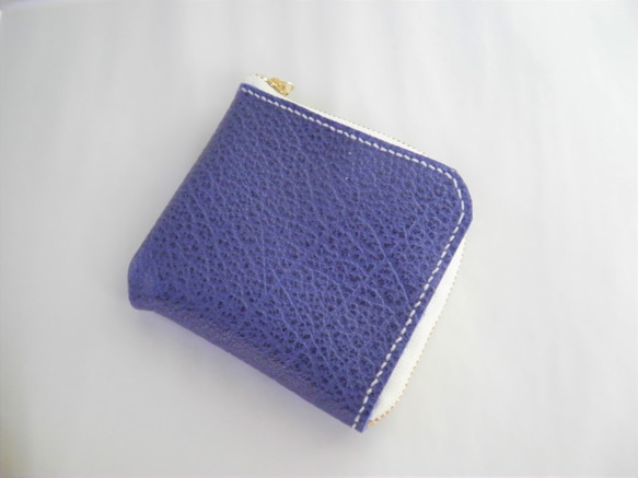 L字ファスナーの革財布（青） 1枚目の画像