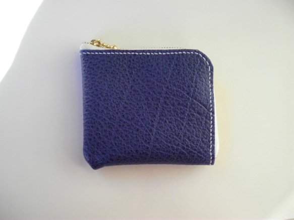 L字ファスナーの革財布（青） 5枚目の画像
