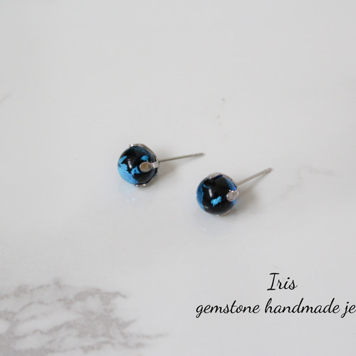 とんぼ玉 深海ブルー 一粒ピアス スタッドピアス シンプルピアス  